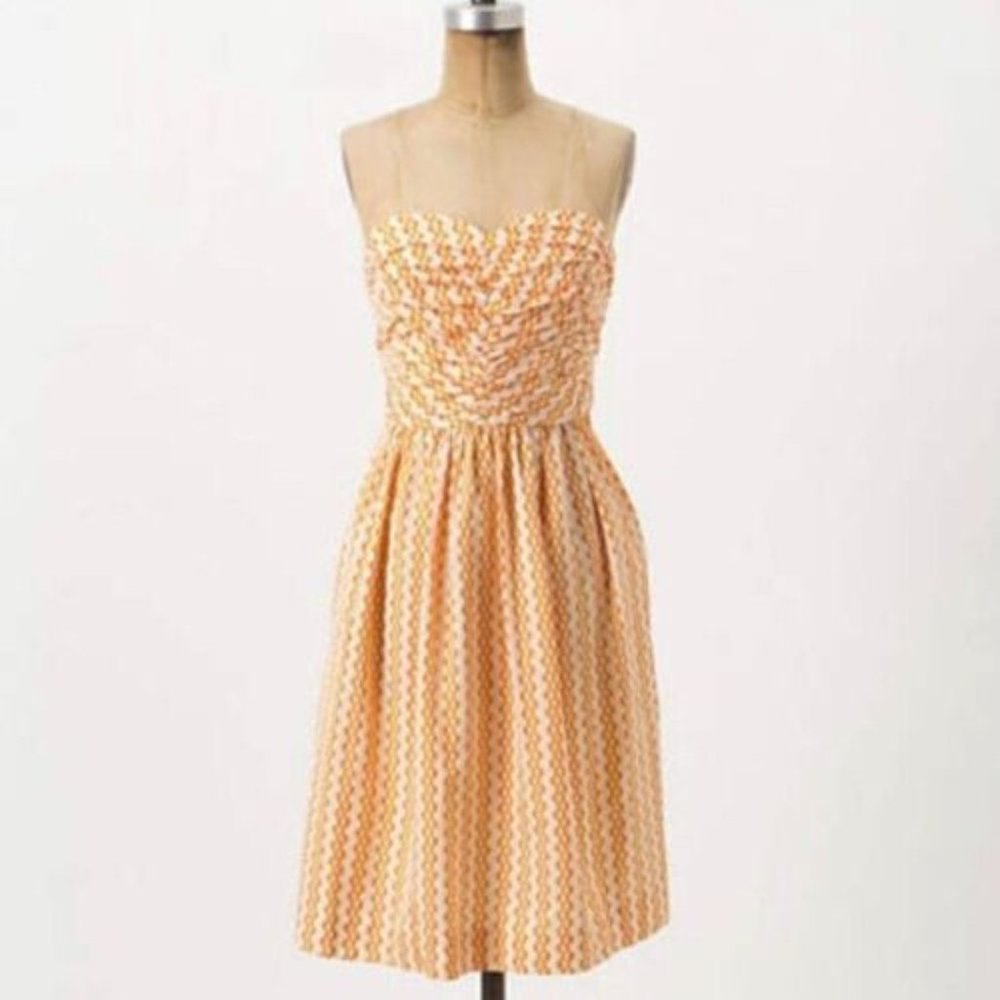 Womens Anthropologie Vanessa Virginia Antumbra Print Dress Yellow White Sz 0 NWT